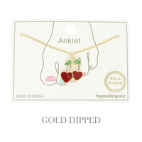 GOLD PLATED CHERRY HEARTS ANKLET