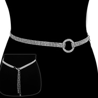 CRYSTAL RHINESTONE ONE SIZE OPEN CIRCLE WAIST CHAIN BELT WITH CLASP CLOSURE