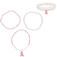 3-PACK  PINK RIBBON BEADED CHARM BRACELET SET