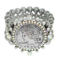 WESTERN LIBERTY COIN PEARL BEAD BRACELET