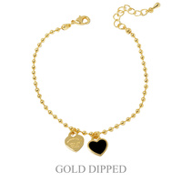 GOLD PLATED HEART CHARM BALL CHAIN BRACELET