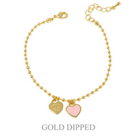 GOLD PLATED HEART CHARM BALL CHAIN BRACELET