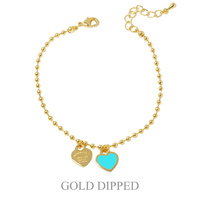 GOLD PLATED HEART CHARM BALL CHAIN BRACELET