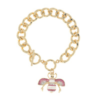 RHINESTONE PAVE ENAMEL BUMBLEBEE CHARM CUBAN LINK TOGGLE BRACELET