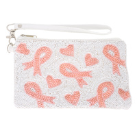 BREAST CANCER AWARENESS BEADED WRISTLET COIN BAG