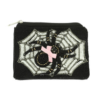 HALLOWEEN SPIDER BOW BEADED COIN BAG