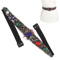 BAROQUE CRYSTAL GEMSTONE FLORAL SASH STRETCH BELT