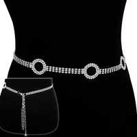 CRYSTAL RHINESTONE ONE SIZE OPEN CIRCLE WAIST CHAIN BELT WITH CLASP CLOSURE