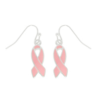 BREAST AWARENESS CANCER PINK RIBBON DROP EARRINGS