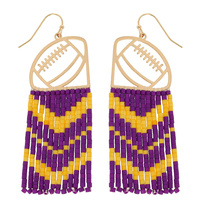 GAMEDAY FOOTBALL CUTOUT SEED BEAD FRINGE EARRINGS