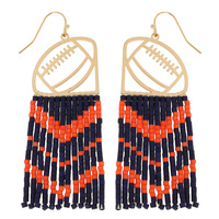 GAMEDAY FOOTBALL CUTOUT SEED BEAD FRINGE EARRINGS