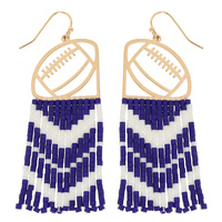 GAMEDAY FOOTBALL CUTOUT SEED BEAD FRINGE EARRINGS