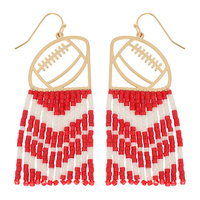 GAMEDAY FOOTBALL CUTOUT SEED BEAD FRINGE EARRINGS