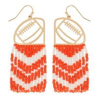 GAMEDAY FOOTBALL CUTOUT SEED BEAD FRINGE EARRINGS