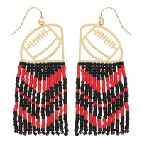 GAMEDAY FOOTBALL CUTOUT SEED BEAD FRINGE EARRINGS