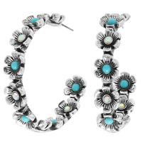 WESTERN JEWELED FLORAL BEZEL HOOP EARRINGS