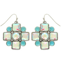 WESTERN CRYSTAL TURQUOISE CROSS EARRINGS