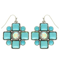 WESTERN CRYSTAL TURQUOISE CROSS EARRINGS