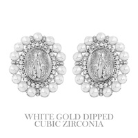 GOLD PLATED CZ SAINT MEDALLION EARRINGS