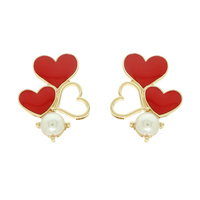 JEWELED ENAMEL HEART POST EARRINGS