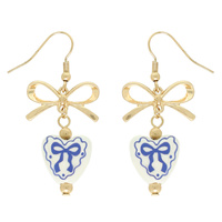 CERAMIC HEART CHARM BOW EARRINGS