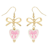 CERAMIC HEART CHARM BOW EARRINGS