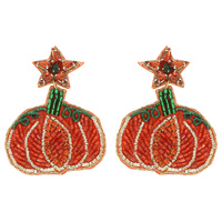 HALLOWEEN PUMPKIN SEED BEADED POST EARRINGS