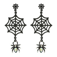 HALLOWEEN ENAMEL BLACK WEBBED SPIDER EARRINGS