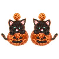 HALLOWEEN JACK O LANTERN KITTY EARRINGS
