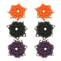 HALLOWEEN SPIDER WED SEED BEADED EARRINGS