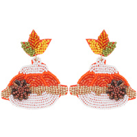 HALLOWEEN FALL THANKSGIVING PUMPKIN PIE SEED BEAD HANDMADE BEADED DANGLE AND DROP EARRINGS