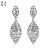 2-TIER LEAF SHAPED RHINESTONE & SYNTHETIC PEARL CLIP ON DANGLE AND DROP EARRINGS