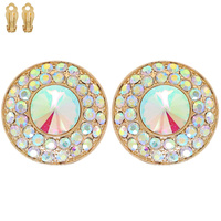 CRYSTAL RHINESTONE CIRCLE CUT HALO CLIP-ON EARRINGS