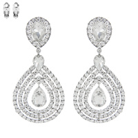 2-TIER OPEN TEARDROP DANGLE AND DROP CLIP ON EARRINGS