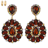 Dangly Teardrop Gem Cluster Metal Clip Earrings