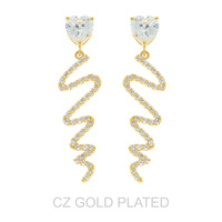 GOLD PLATED CZ HEARTBEAT DROP EARRINGS