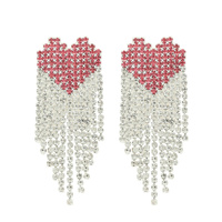 VALENTINE'S DAY HEART RHINESTONE TASSEL EARRINGS