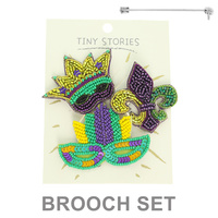 3PC MARDI GRAS THEME ASSORTED BROOCH PIN SET