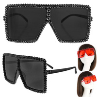 SPARKLING RHINESTONE LARGE SQUARE OVERSIZED SUNGLASSES