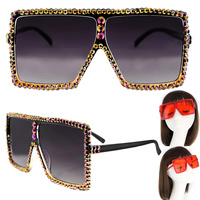 SPARKLING RHINESTONE LARGE SQUARE OVERSIZED SUNGLASSES