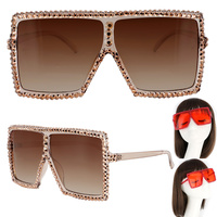 SPARKLING RHINESTONE LARGE SQUARE OVERSIZED SUNGLASSES