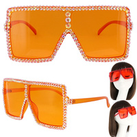 SPARKLING RHINESTONE LARGE SQUARE OVERSIZED SUNGLASSES