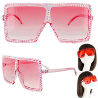 SPARKLING RHINESTONE LARGE SQUARE OVERSIZED SUNGLASSES