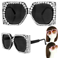 SPARKLING RHINESTONE SQUARE FRAME SUNGLASSES