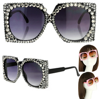 SPARKLING RHINESTONE SQUARE FRAME SUNGLASSES