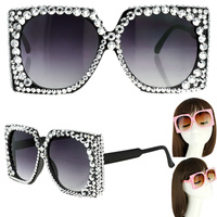 SPARKLING RHINESTONE SQUARE FRAME SUNGLASSES