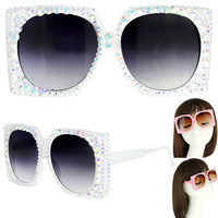 SPARKLING RHINESTONE SQUARE FRAME SUNGLASSES