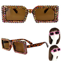 SPARKING RHINESTONE VINTAGE  RECTANGLE SUNGLASSES