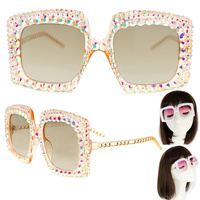 SPARKLING RHINESTONE SQUARE FRAME SUNGLASSES