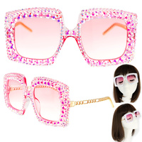 SPARKLING RHINESTONE SQUARE FRAME SUNGLASSES